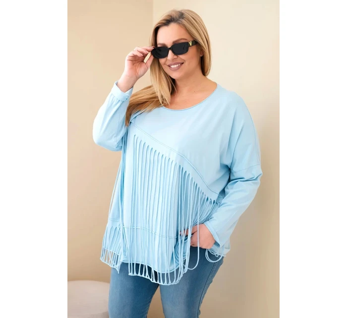 Dámská bavlněná blůza Plus Size s třásněmi modrá