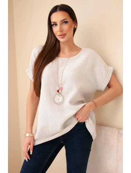 Mušelínová halenka s náhrdelníkem béžový Mušelínová halenka s náhrdelníkem béžový