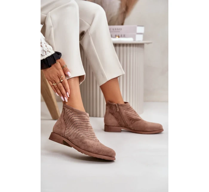 Dámské Kotníkové Boty Na Plochém Podpatku Ažurové Hnědé S.Barski Dámské Kotníkové Boty Na Plochém Podpatku Ažurové Hnědé S.Barski