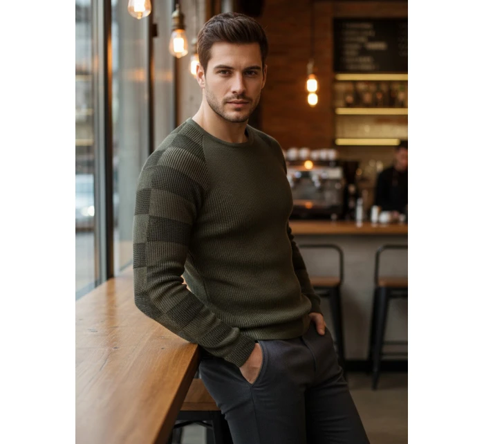 Pánský khaki svetr FashionStreet WX1637 Pánský khaki svetr FashionStreet WX1637