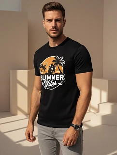 Pánské tričko s potiskem Summer Vibes černé FashionStreet NX044R