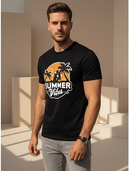 Pánské tričko s potiskem Summer Vibes černé FashionStreet NX044R