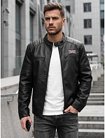 Kurtka męska z ekoskóry ocieplana z kapturem czarna model 22542442 - FashionStreet Kurtka męska z ekoskóry ocieplana z kapturem czarna model 22542442 - FashionStreet