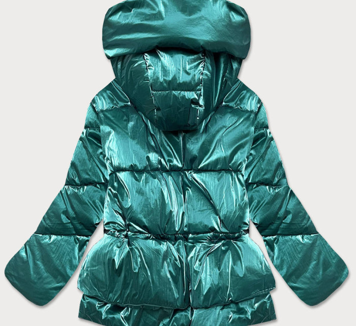 Zelená krátká metalická dámská bunda puffer (OMDL-022)