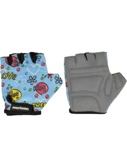 Dětské cyklistické rukavice Junior Kiss Love modré - Meteor