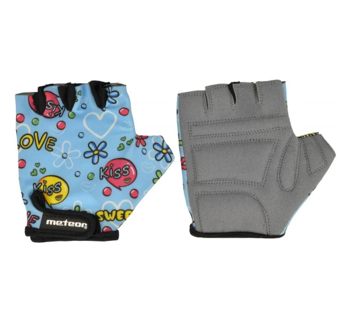 Dětské cyklistické rukavice Junior Kiss Love modré - Meteor