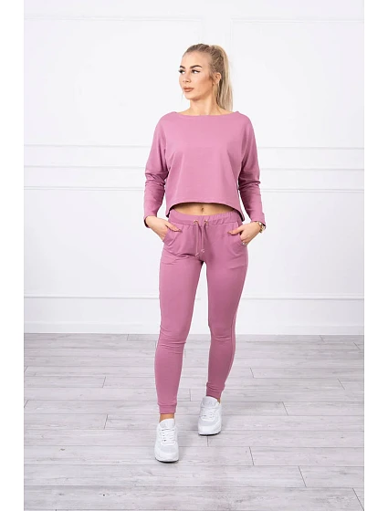 Souprava s oversize blůzou tmavě růžová