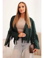 Dámská bunda s třásněmi z semiše tmavě zelená