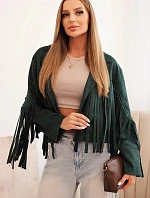 Dámská bunda s třásněmi z semiše tmavě zelená