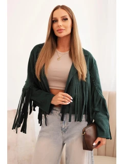 Dámská bunda s třásněmi z semiše tmavě zelená