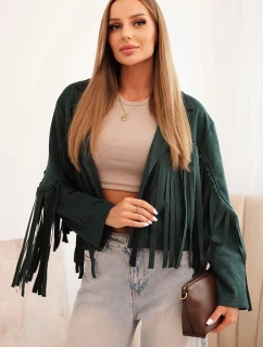 Dámská bunda s třásněmi z semiše tmavě zelená