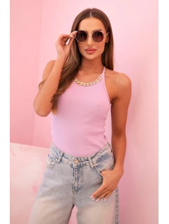 Top dámský bavlněný na ramínkách s ozdobným řetízkem fialový světlý