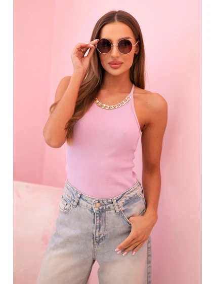 Top dámský bavlněný na ramínkách s ozdobným řetízkem fialový světlý Top dámský bavlněný na ramínkách s ozdobným řetízkem fialový světlý