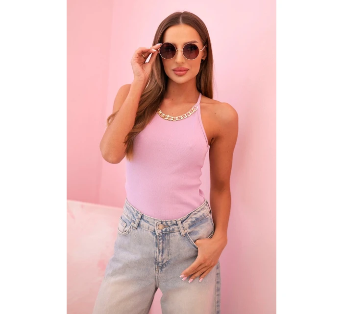 Top dámský bavlněný na ramínkách s ozdobným řetízkem fialový světlý Top dámský bavlněný na ramínkách s ozdobným řetízkem fialový světlý