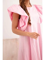 Dámské bavlněné šaty s model 22170759 rukávem cukrově růžová - K-Fashion