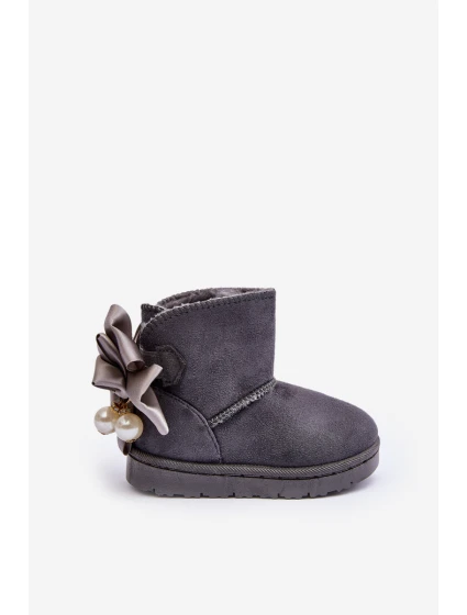 Dětské Teplé Sněhule S mašlí Šedé Snowis Dětské Teplé Sněhule S mašlí Šedé Snowis