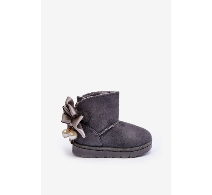 Dětské Teplé Sněhule S mašlí Šedé Snowis Dětské Teplé Sněhule S mašlí Šedé Snowis