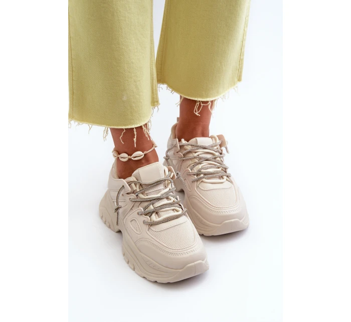 Dámské tenisky na masivní podrážce s ozdobným šněrováním béžové Relissa