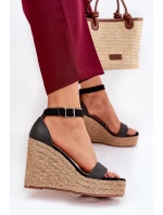 Dámské Sandály Na Klínu S Pleteninou Černé Adelio Dámské Sandály Na Klínu S Pleteninou Černé Adelio