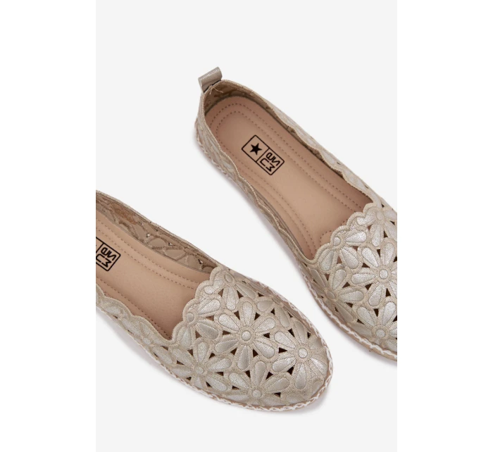 Dámské nazouvací baleríny s květinami zlaté Vennice