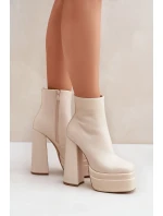 Kotníkové boty na masivní platformě a podpatku zateplené světle béžové Selahra Kotníkové boty na masivní platformě a podpatku zateplené světle béžové Selahra