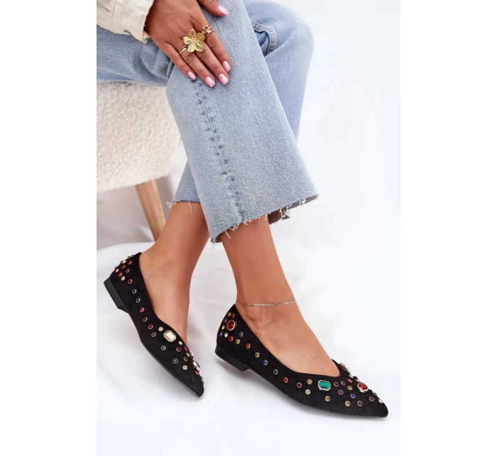 Dámské baleríny zdobené krystalky Valena – černé
