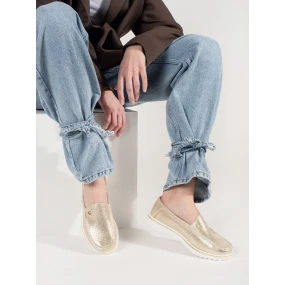 Klasické  mokasíny zlaté dámské platforma