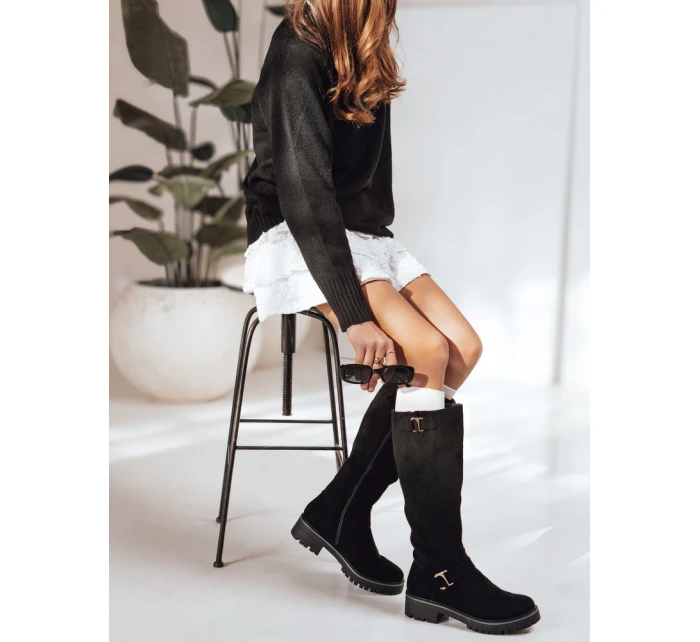 Dámské semišové černé boty FashionStreet ZY1219 Dámské semišové černé boty FashionStreet ZY1219