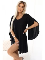 Elegantní trapézové šaty s rukávy černé s brokátem model 21097874 - numoco
