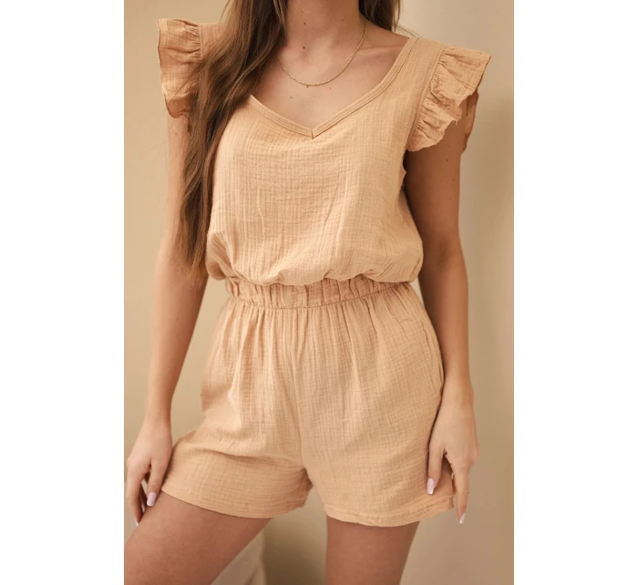 Dámský mušelínový overal s volánky camelový