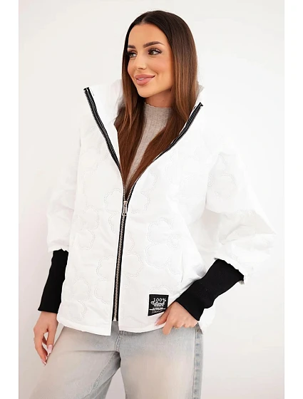 Dámská jarní prošívaná bunda s ozdobným model 22040174 a zipem bílá - K-Fashion