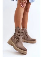 Sametové Dámské Botky Na Ploché Podrážce Cappuccino model 21652595 - Zazoo