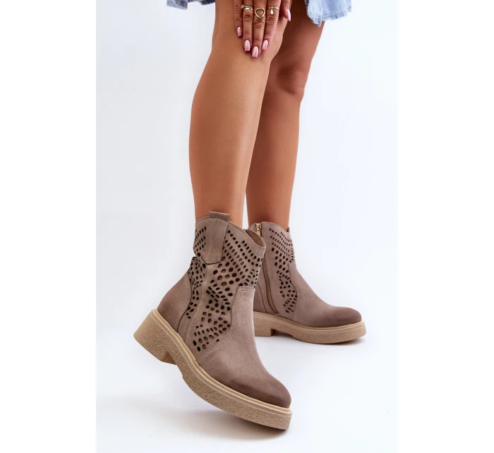 Sametové Dámské Botky Na Ploché Podrážce Cappuccino model 21652595 - Zazoo