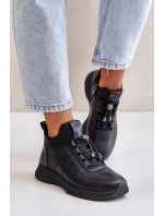Zateplené Sportovní Kožené Boty Na Zip Černé Artiker 55C0041