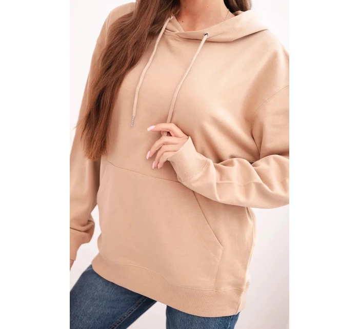 Dámská mikina s kapucí a klokaní kapsou z bavlny camelová