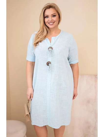 Dámské bavlněné šaty Plus Size s vázáním u výstřihu modré
