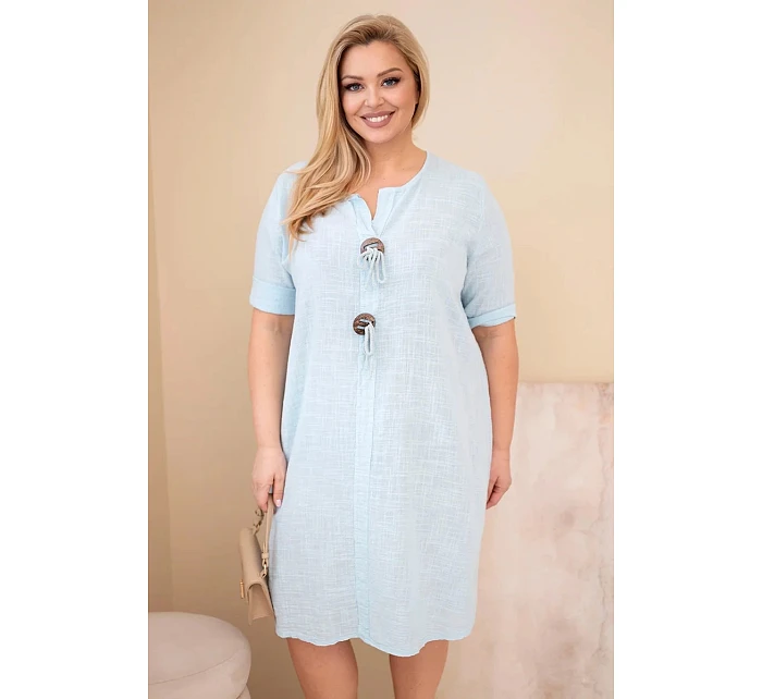Dámské bavlněné šaty Plus Size s vázáním u výstřihu modré