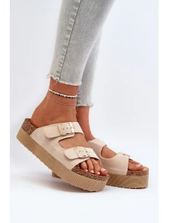 Dámské žabky na platformě s přezkami béžové model 21651009 - Boto