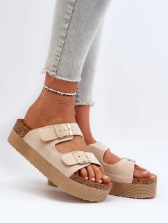 Dámské žabky na platformě s přezkami béžové model 21651009 - Boto