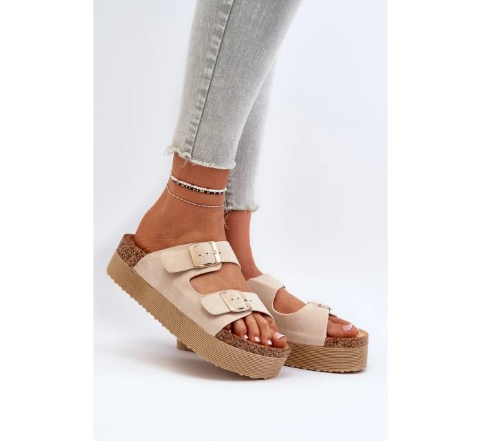 Dámské žabky na platformě s přezkami béžové model 21651009 - Boto