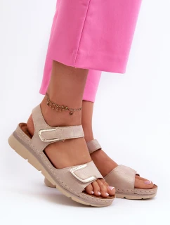 Dámské sandály na suchý zip béžové model 21661055 - EVENTO
