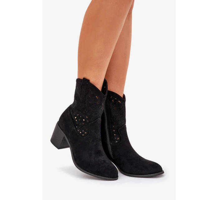 Dámské Ažurové Kožené Botky Na Podpatku S.Barski HY51-125 Černé