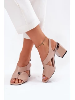 Elegantní Dámské Sandály Na Podpatku model 21695150 Béžové - VINCEZA