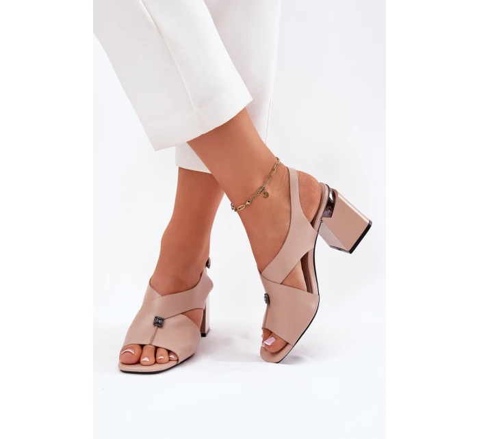 Elegantní Dámské Sandály Na Podpatku model 21695150 Béžové - VINCEZA