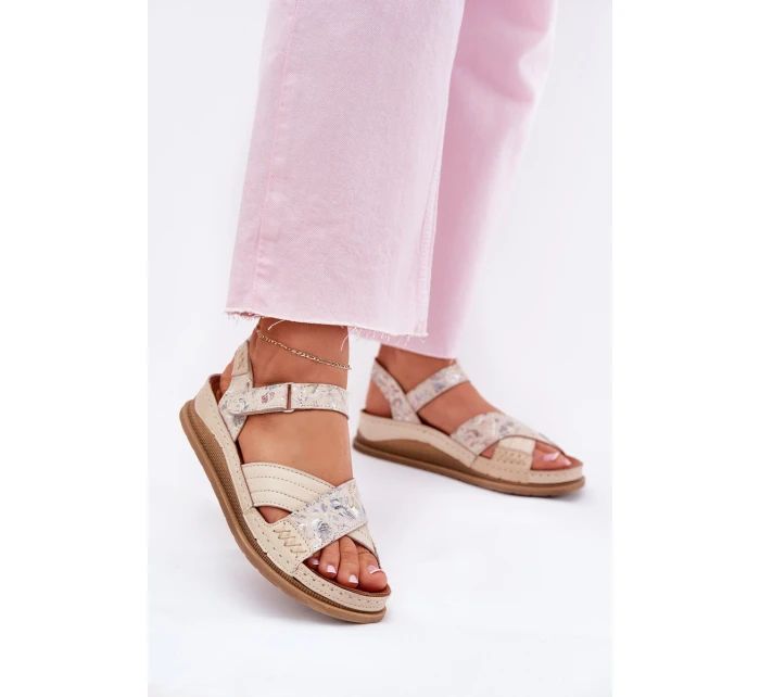Dámské Kožené Sandály Na Platformě model 21701984 Ecru - Maciejka