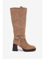 Zateplené dámské kozačky na podpatku s béžové model 21772337 - Boto