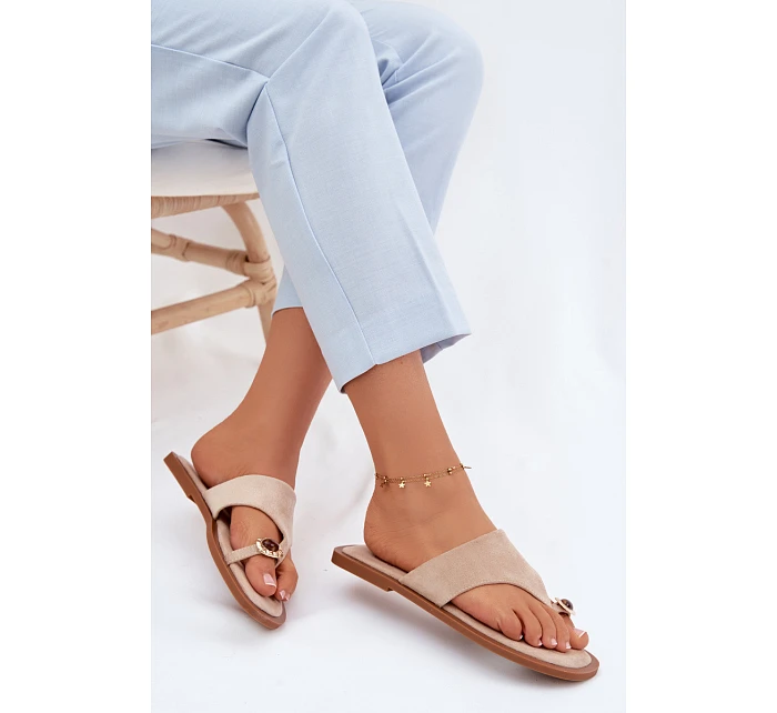 Dámské ploché žabky s ozdobným detailem Béžové model 22111272 - Boto