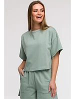 B294 Oříznutá mikina s krátkým rukávem - mátová