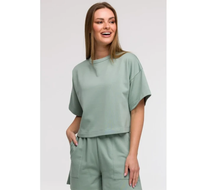 B294 Oříznutá mikina s krátkým rukávem - mátová
