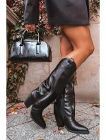 Dámské zateplené kovbojské kozačky na sloupkovém podpatku Mavine – černé Dámské zateplené kovbojské kozačky na sloupkovém podpatku Mavine – černé